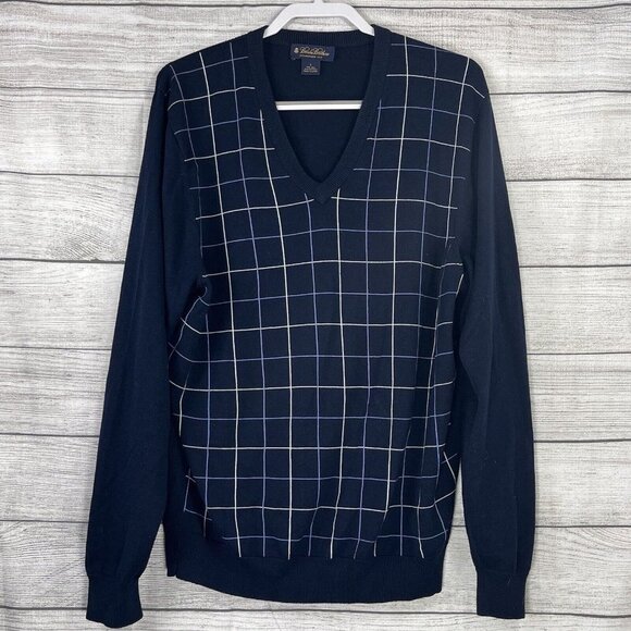 Brooks Brothers Other - Brooks Brothers Mens Sweater L Navy Blue Silk Cotton‎ Blend Pullover V Neck